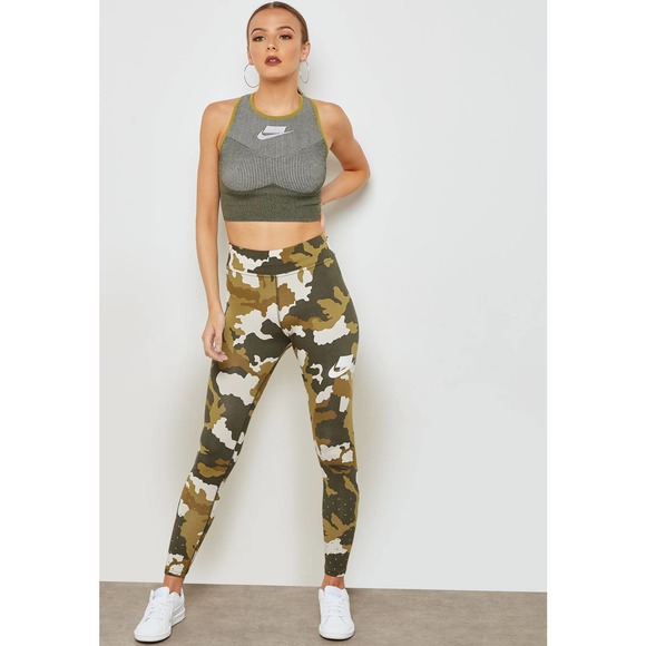 Nike Pants - Nike NSW Camo Leggings Camouflage Activewear High Rise Green Size Medium